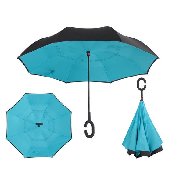 Semi-automatic Windproof Reverse Folding Umbrella Double Layer Inverted Self Stand Out Rain Gear C-Type Handle Hot Sale