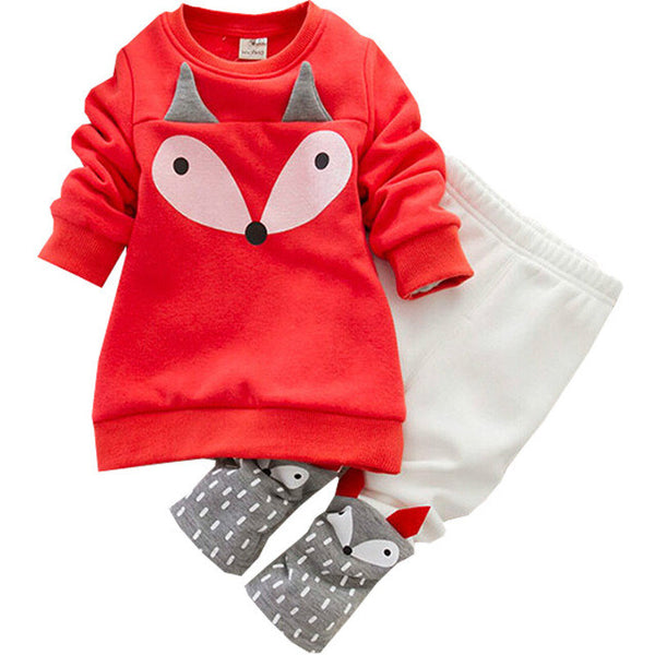 Autumn winter Baby Girls Clothing set Lovely Children's Clothing 2PCS Thick Long Sleeve Fox Tops + Pant Sets