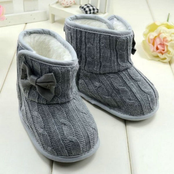 Baby Girl Knit Bowknot Faux Fleece Snow Boot Soft Sole Kids Wool Baby Shoes 3-18M