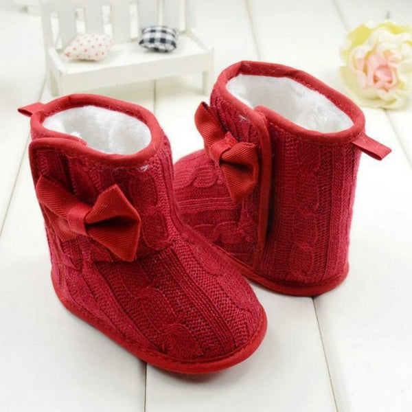 Baby Girl Knit Bowknot Faux Fleece Snow Boot Soft Sole Kids Wool Baby Shoes 3-18M