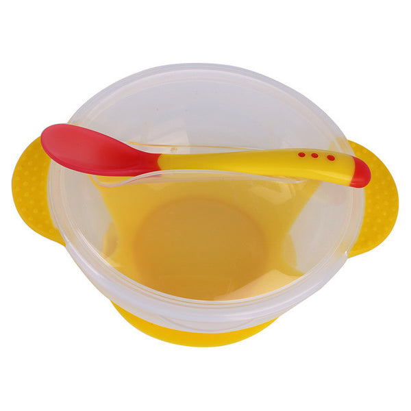 3Pcs/set Baby Tableware Dinnerware Suction Bowl with Temperature Sensing Spoon Baby Feeding Bowls