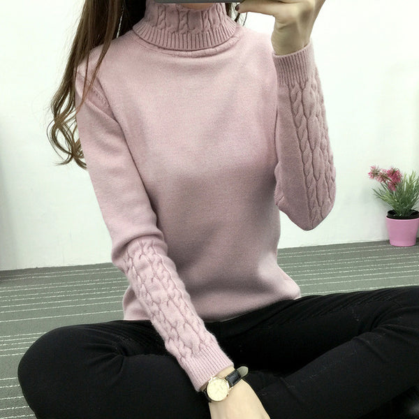 Thicken Warm Knitting Sweaters And Pullovers For Women 2017 Spring Autumn Casual Elastic Turtleneck Long Sleeve Knitwear Female