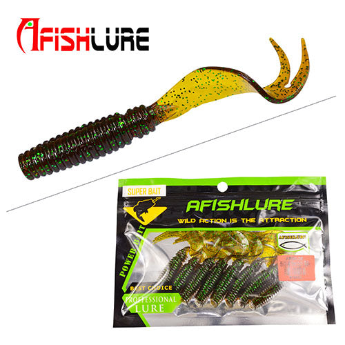 8pcs/lot Afishlure Curly Tail Soft Lure 75mm 3.3g Forked Tail fishing bait grubs Plastic Maggot Fishing lure Jig Head Texas Rig