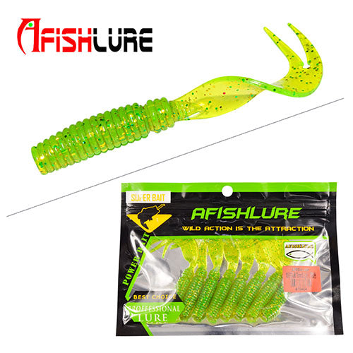 8pcs/lot Afishlure Curly Tail Soft Lure 75mm 3.3g Forked Tail fishing bait grubs Plastic Maggot Fishing lure Jig Head Texas Rig