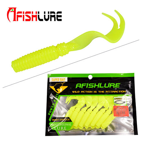 8pcs/lot Afishlure Curly Tail Soft Lure 75mm 3.3g Forked Tail fishing bait grubs Plastic Maggot Fishing lure Jig Head Texas Rig