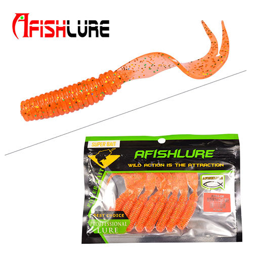 8pcs/lot Afishlure Curly Tail Soft Lure 75mm 3.3g Forked Tail fishing bait grubs Plastic Maggot Fishing lure Jig Head Texas Rig