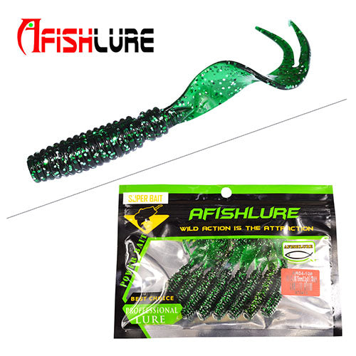 8pcs/lot Afishlure Curly Tail Soft Lure 75mm 3.3g Forked Tail fishing bait grubs Plastic Maggot Fishing lure Jig Head Texas Rig