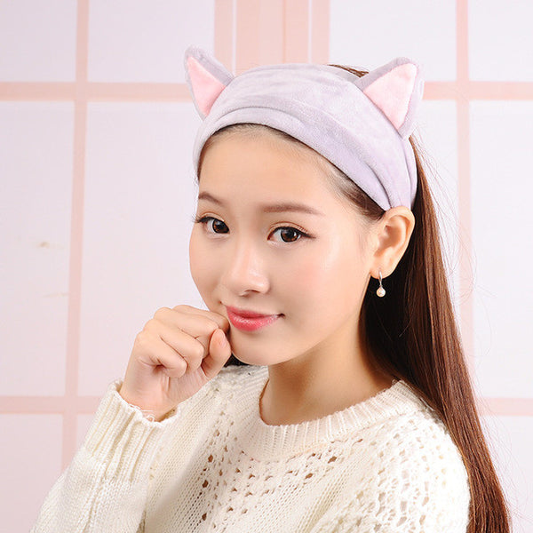 Korean Velvet Cat Ear Headband Women Soft Cotton Hair Bands Hair Accessories Wash Shower Cap Head Ornaments Elastic Hair Band