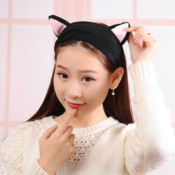 Korean Velvet Cat Ear Headband Women Soft Cotton Hair Bands Hair Accessories Wash Shower Cap Head Ornaments Elastic Hair Band