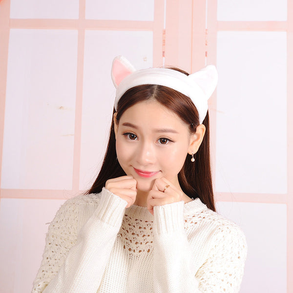 Korean Velvet Cat Ear Headband Women Soft Cotton Hair Bands Hair Accessories Wash Shower Cap Head Ornaments Elastic Hair Band