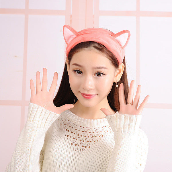 Korean Velvet Cat Ear Headband Women Soft Cotton Hair Bands Hair Accessories Wash Shower Cap Head Ornaments Elastic Hair Band