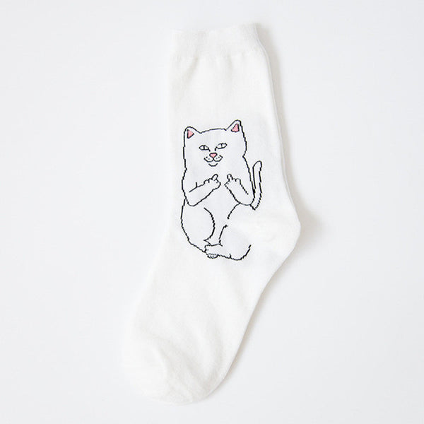 COSPLACOOL Elegant Creative Harajuku Casual Cartoon Hip Hop Cat Cotton Women Skateboard Socks Art Socks Funny Alien Planet Socks