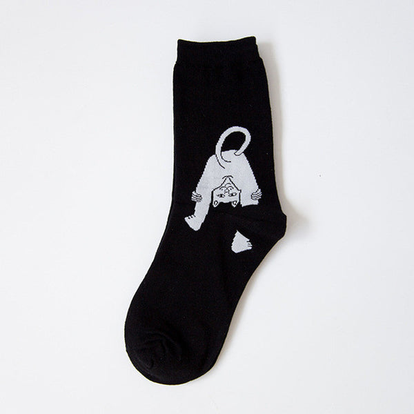 COSPLACOOL Elegant Creative Harajuku Casual Cartoon Hip Hop Cat Cotton Women Skateboard Socks Art Socks Funny Alien Planet Socks