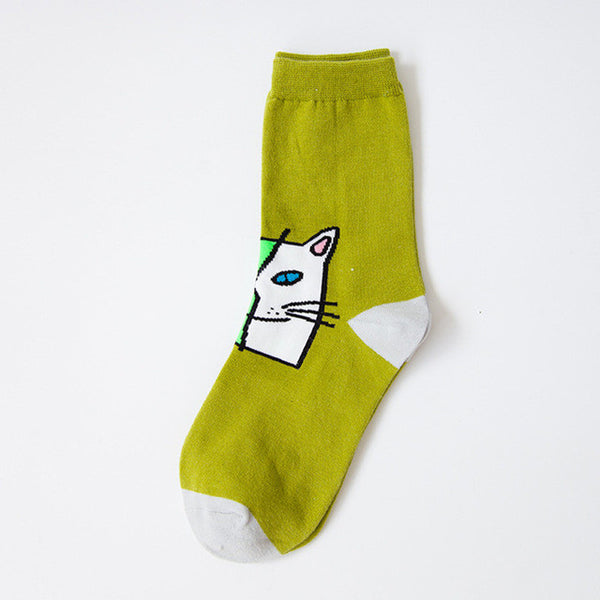 COSPLACOOL Elegant Creative Harajuku Casual Cartoon Hip Hop Cat Cotton Women Skateboard Socks Art Socks Funny Alien Planet Socks