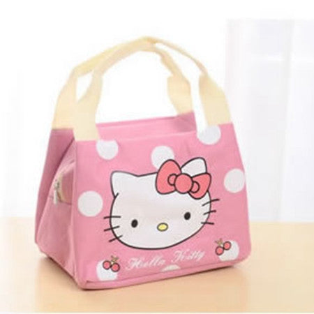 New 2016 Portable  Cartoon Cute Hello Kitty Lunch Bag Insulated Cold Canvas  Picnic Totes Carry Case For Kids Women Thermal Bag