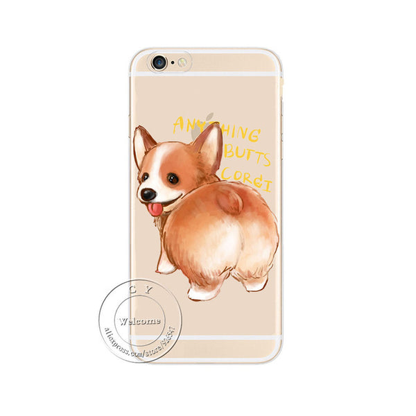 Super Cute Corgi Case For Apple iPhone 7 5 5S SE 6 6S Plus Sexy Cartoon Dog Ass Transparent Hard Plastic Phone Cover