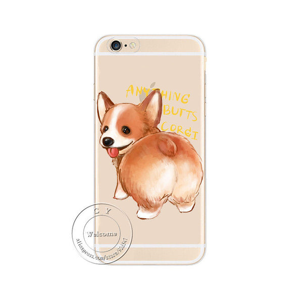 Super Cute Corgi Case For Apple iPhone 7 5 5S SE 6 6S Plus Sexy Cartoon Dog Ass Transparent Hard Plastic Phone Cover