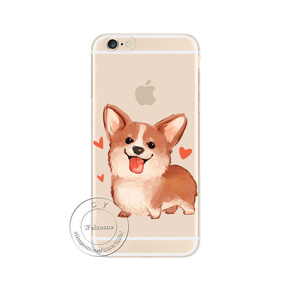 Super Cute Corgi Case For Apple iPhone 7 5 5S SE 6 6S Plus Sexy Cartoon Dog Ass Transparent Hard Plastic Phone Cover