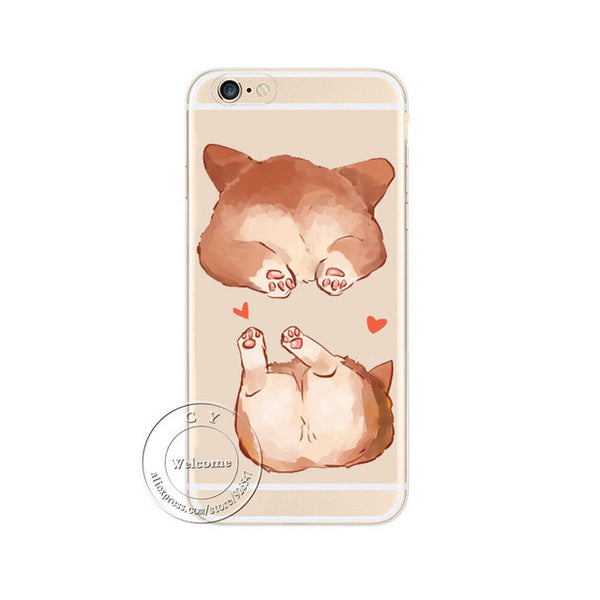 Super Cute Corgi Case For Apple iPhone 7 5 5S SE 6 6S Plus Sexy Cartoon Dog Ass Transparent Hard Plastic Phone Cover