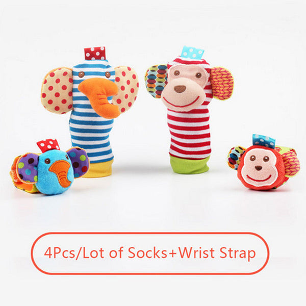 Cartoon Baby Toys 0-12 Months Soft Animal Baby Rattles Children Infant Newborn Plush Sock Baby Toy Wrist Strap Baby Foot Socks