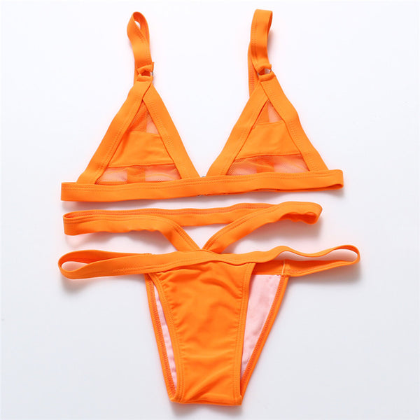 Trangel new arrival 2017 sexy Women Bikini Swimwear Solid Swimsuit Brazilain Bikini strappy Swimming Suits mesh bikini