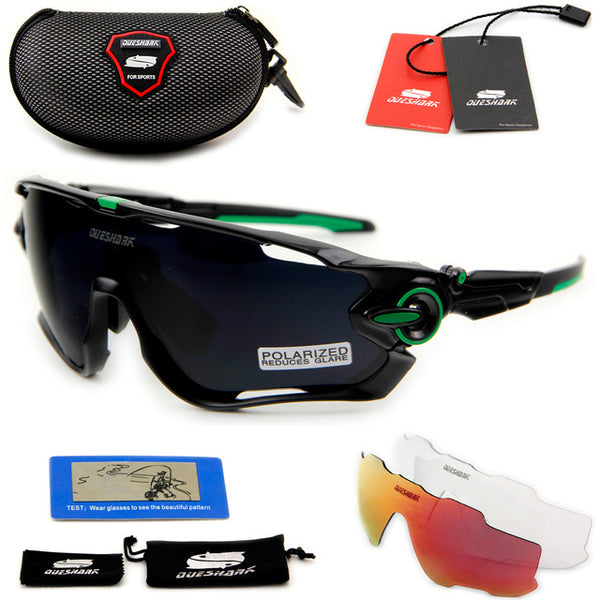 QUESHARK BRAND NEW TR90 Frame Polarized UV Lens Cycling Sunglasses Glasses Bike Bicycle GLasses 3 Lens