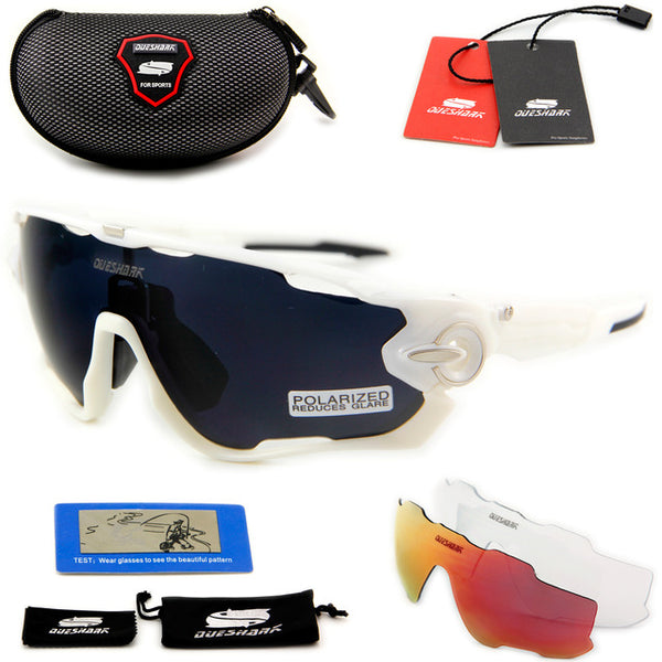 QUESHARK BRAND NEW TR90 Frame Polarized UV Lens Cycling Sunglasses Glasses Bike Bicycle GLasses 3 Lens