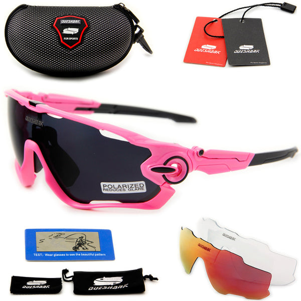 QUESHARK BRAND NEW TR90 Frame Polarized UV Lens Cycling Sunglasses Glasses Bike Bicycle GLasses 3 Lens