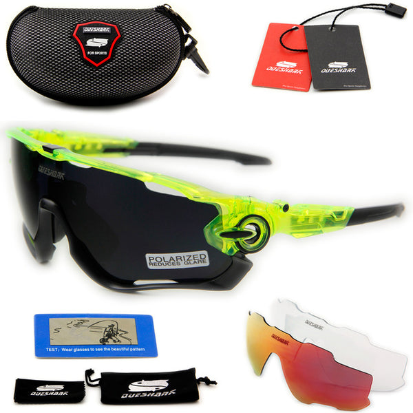 QUESHARK BRAND NEW TR90 Frame Polarized UV Lens Cycling Sunglasses Glasses Bike Bicycle GLasses 3 Lens