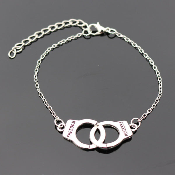 SL177 Handcuff Charm Bracelets & Bangles Men Jewelry pulseras mujer Women Carved FREEDOM Couple Lock Bracelet Valentine's Gift