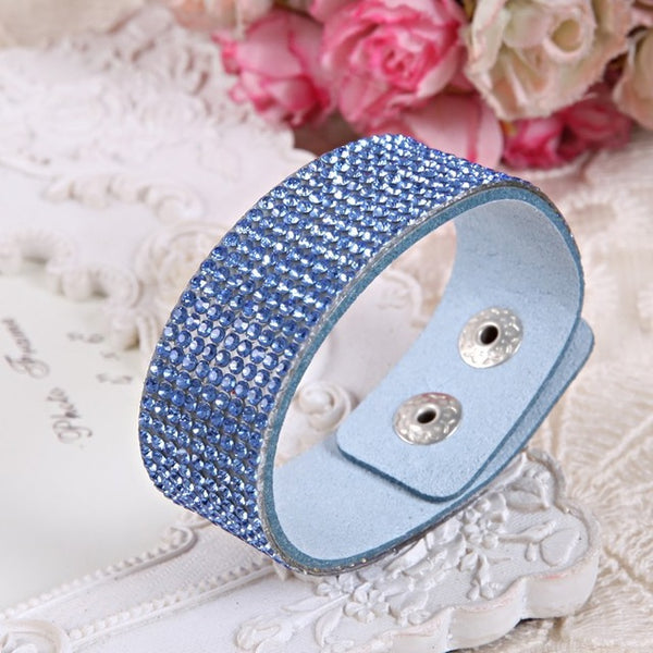 Leather Bracelet Crystal Wrap Bracelets For Women Multilayer Long Bracelets& Bangles Ladies Braclet  Fashion Jewelry