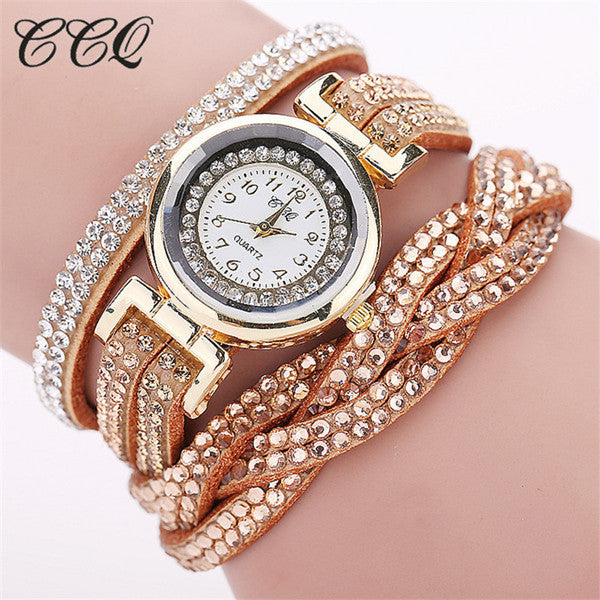 CCQ Brand Fashion Luxury Rhinestone Bracelet Women Watch Ladies Quartz Watch Casual Women Wristwatch Relogio Feminino 1739