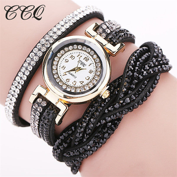 CCQ Brand Fashion Luxury Rhinestone Bracelet Women Watch Ladies Quartz Watch Casual Women Wristwatch Relogio Feminino 1739