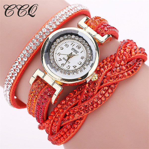 CCQ Brand Fashion Luxury Rhinestone Bracelet Women Watch Ladies Quartz Watch Casual Women Wristwatch Relogio Feminino 1739