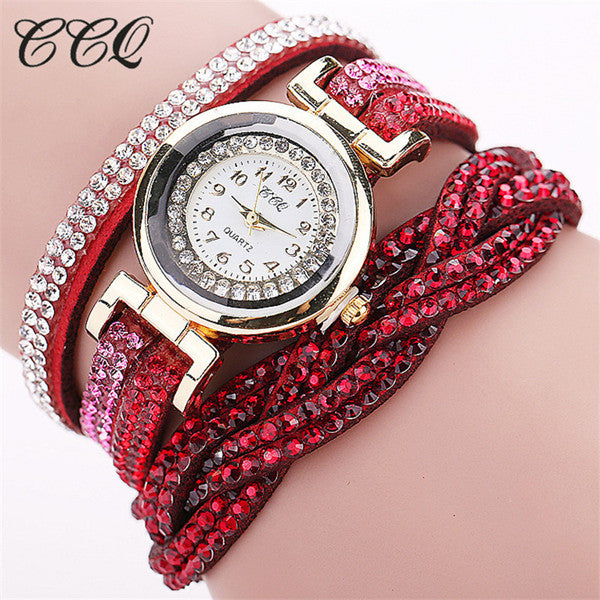 CCQ Brand Fashion Luxury Rhinestone Bracelet Women Watch Ladies Quartz Watch Casual Women Wristwatch Relogio Feminino 1739