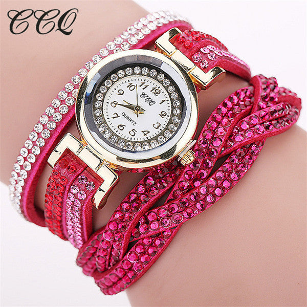 CCQ Brand Fashion Luxury Rhinestone Bracelet Women Watch Ladies Quartz Watch Casual Women Wristwatch Relogio Feminino 1739