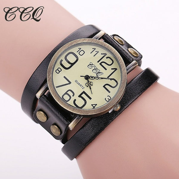 CCQ Brand Fashion Vintage Cow leather Bracelet Watches Women Wristwatch Quartz Watch Relogio Feminino 1373