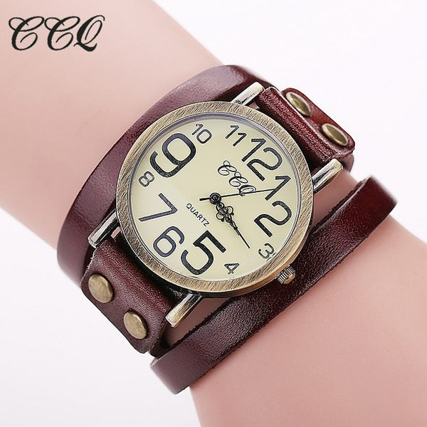 CCQ Brand Fashion Vintage Cow leather Bracelet Watches Women Wristwatch Quartz Watch Relogio Feminino 1373