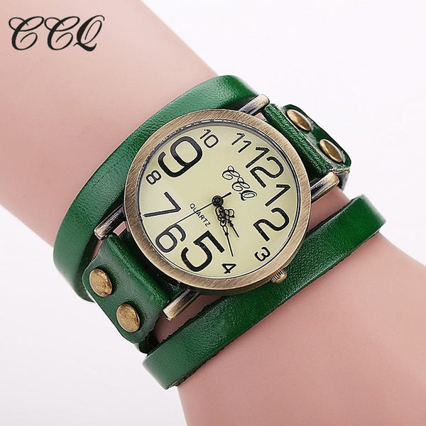 CCQ Brand Fashion Vintage Cow leather Bracelet Watches Women Wristwatch Quartz Watch Relogio Feminino 1373