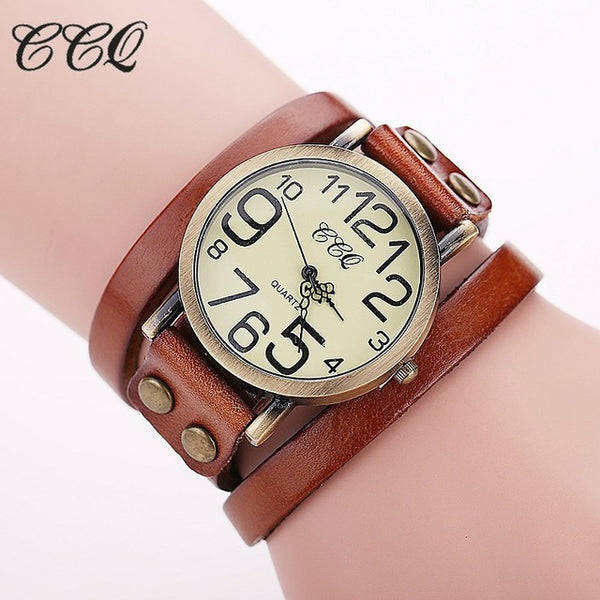 CCQ Brand Fashion Vintage Cow leather Bracelet Watches Women Wristwatch Quartz Watch Relogio Feminino 1373