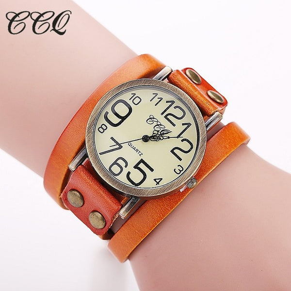 CCQ Brand Fashion Vintage Cow leather Bracelet Watches Women Wristwatch Quartz Watch Relogio Feminino 1373