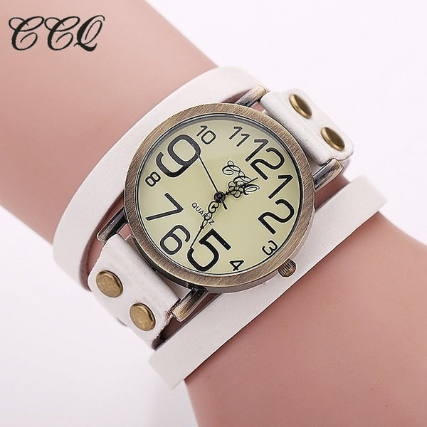 CCQ Brand Fashion Vintage Cow leather Bracelet Watches Women Wristwatch Quartz Watch Relogio Feminino 1373