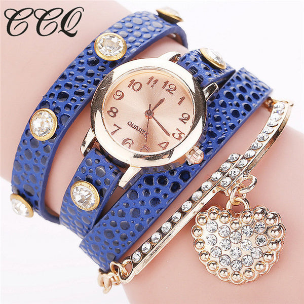 CCQ Fashion Heart Pendant Watch Casual Women Bracelet Watches Quartz Watch Relogio Feminino 713