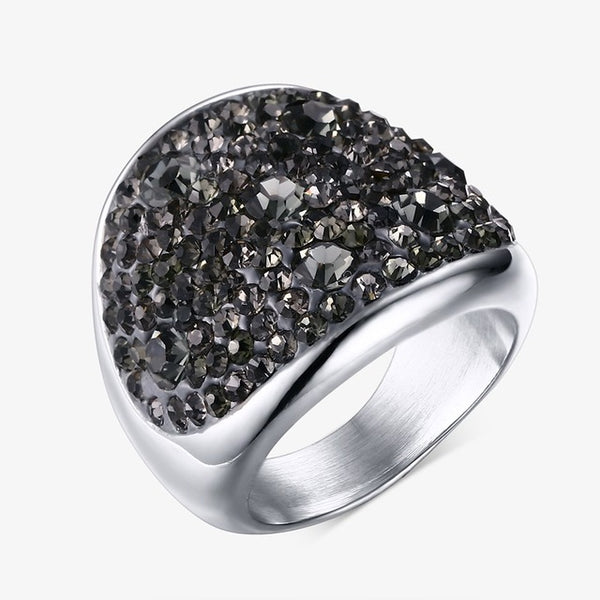 Vnox Crystal Rings For Women Multicolor Rhinestone Stainless Steel Wedding Female Teen Jewelry