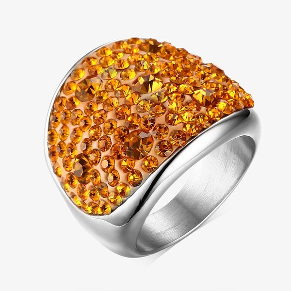 Vnox Crystal Rings For Women Multicolor Rhinestone Stainless Steel Wedding Female Teen Jewelry