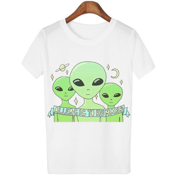 New Women Tshirt 18 Style Smoking Alien Print Funny Casual ET T-shirt For Lady White Plus Size Top Tees Hipster