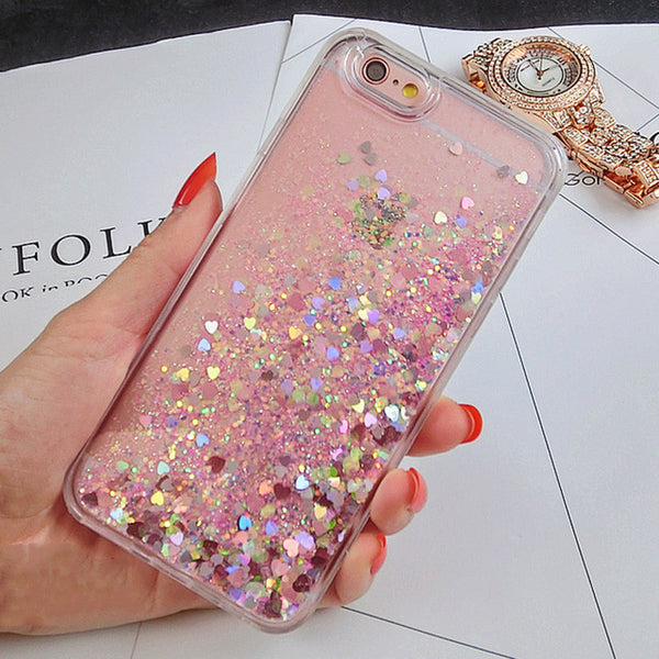 Hot Love Heart Glitter Stars Dynamic Liquid Quicksand Soft TPU Phone Back Cover Case For Iphone 6 6S 6Plus 6SPlus 7 7Plus 5 5S