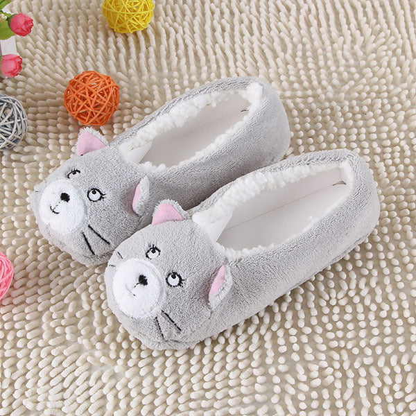 2017 New Warm Flats Soft Sole Women Indoor Floor Slippers/Shoes Animal Shape White Gray Cows Pink Flannel Home Slippers 6 Color