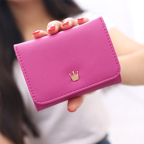 Wallet Female 2016 New Crown Lady Short Women Wallets Mini Money Purses Fold PU Leather Bags Female Coin Purse Card Holder B619