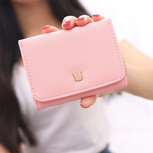 Wallet Female 2016 New Crown Lady Short Women Wallets Mini Money Purses Fold PU Leather Bags Female Coin Purse Card Holder B619